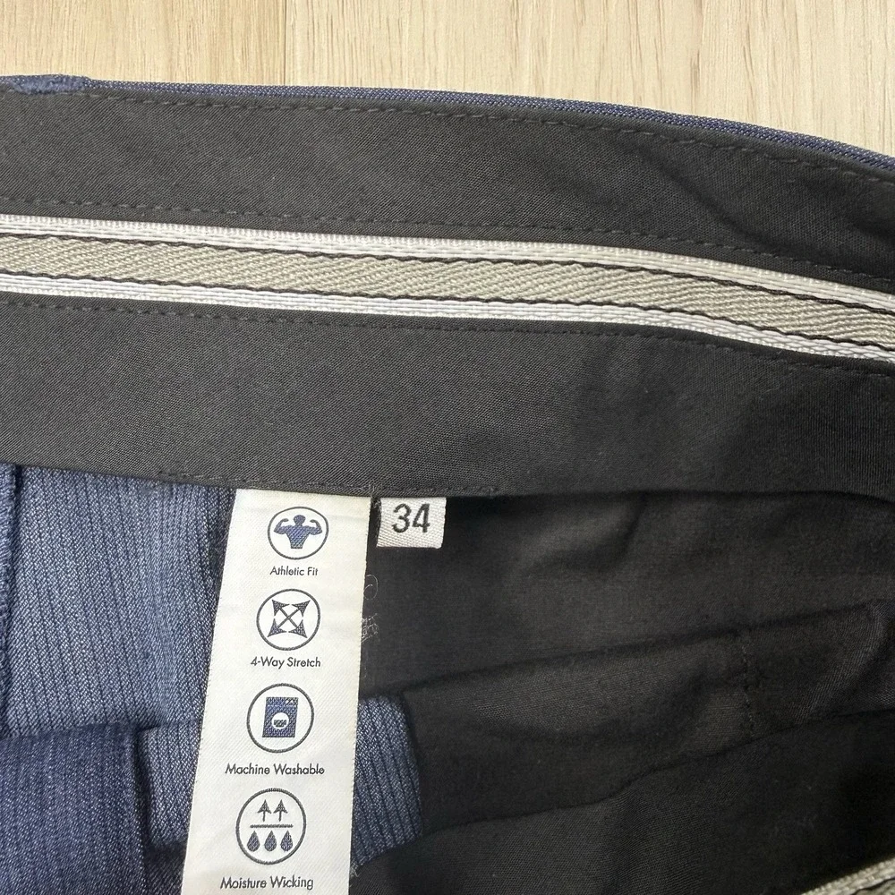 State & Liberty Dress Pants Mens Size 34 Athletic Fit 4-Way Stretch Heather Blue